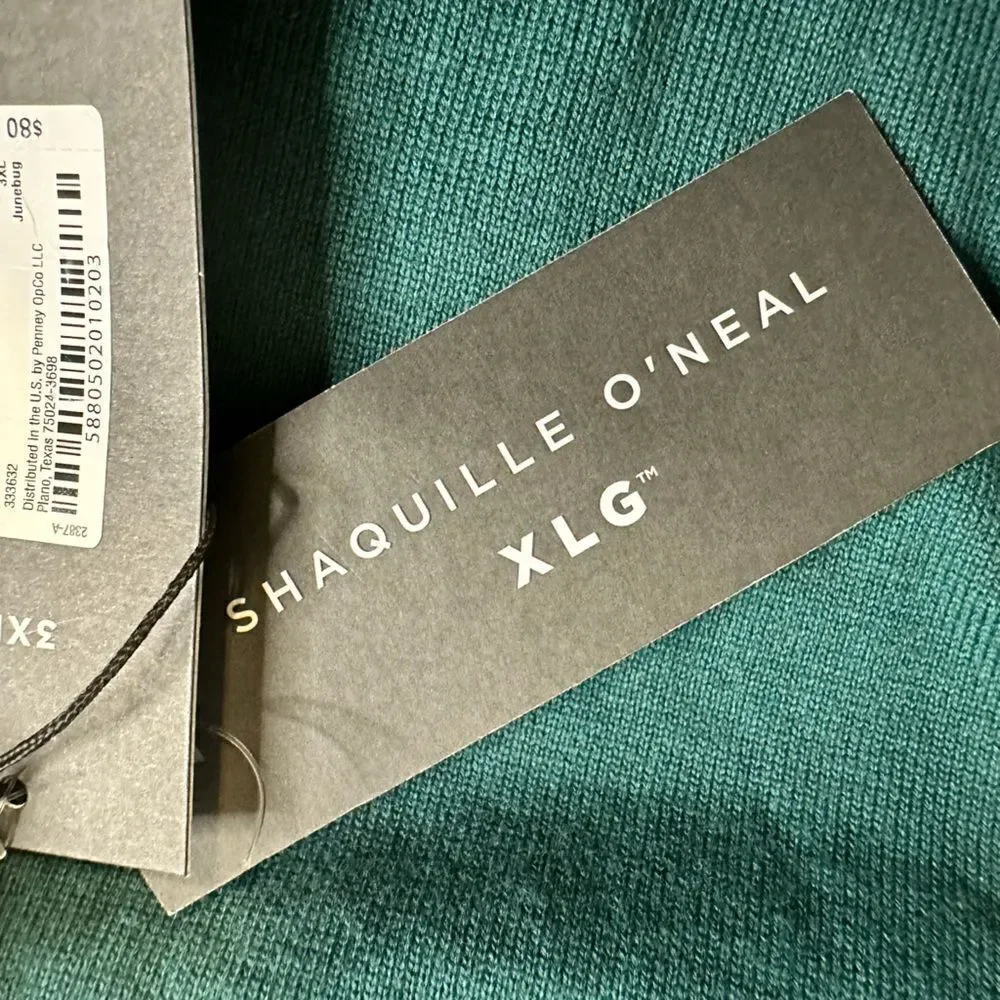 NWT Shaquille O’Neal Men’s Big & Tall Green Half Zip Pull Over Sweater - 3XL